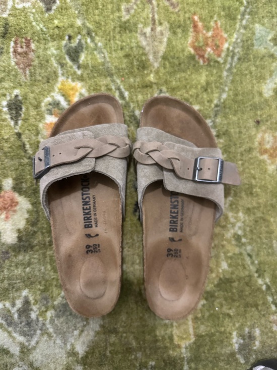 Birkenstock Shoes - Birkenstock Braided Suede Slide Sandals in Taupe Brown